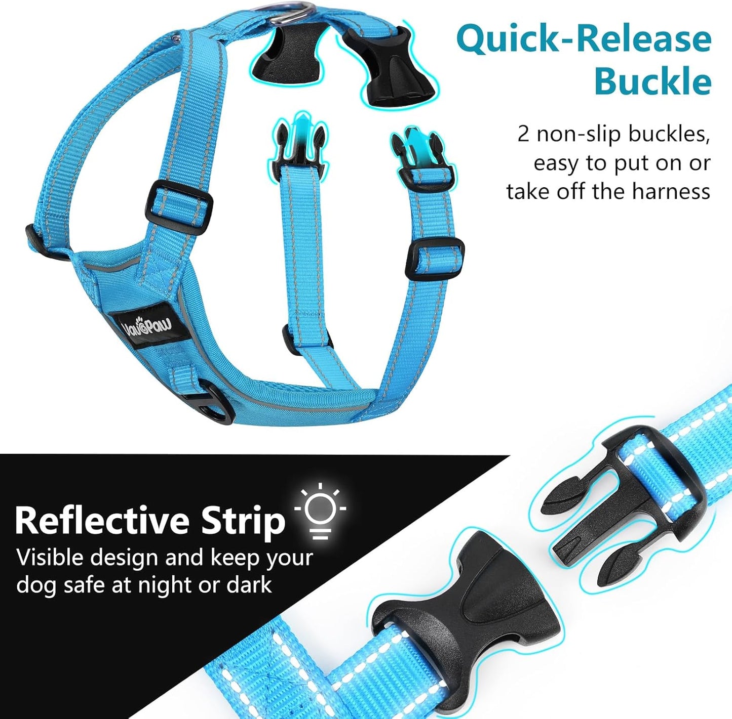 Dog Seat Belt Harness for Car, Dog Car Harness Adjustable Mesh Breathable & Dogs Seatbelt Safety Tether with Elastic Bungee for Small Medium Large Pets(Blue, M)