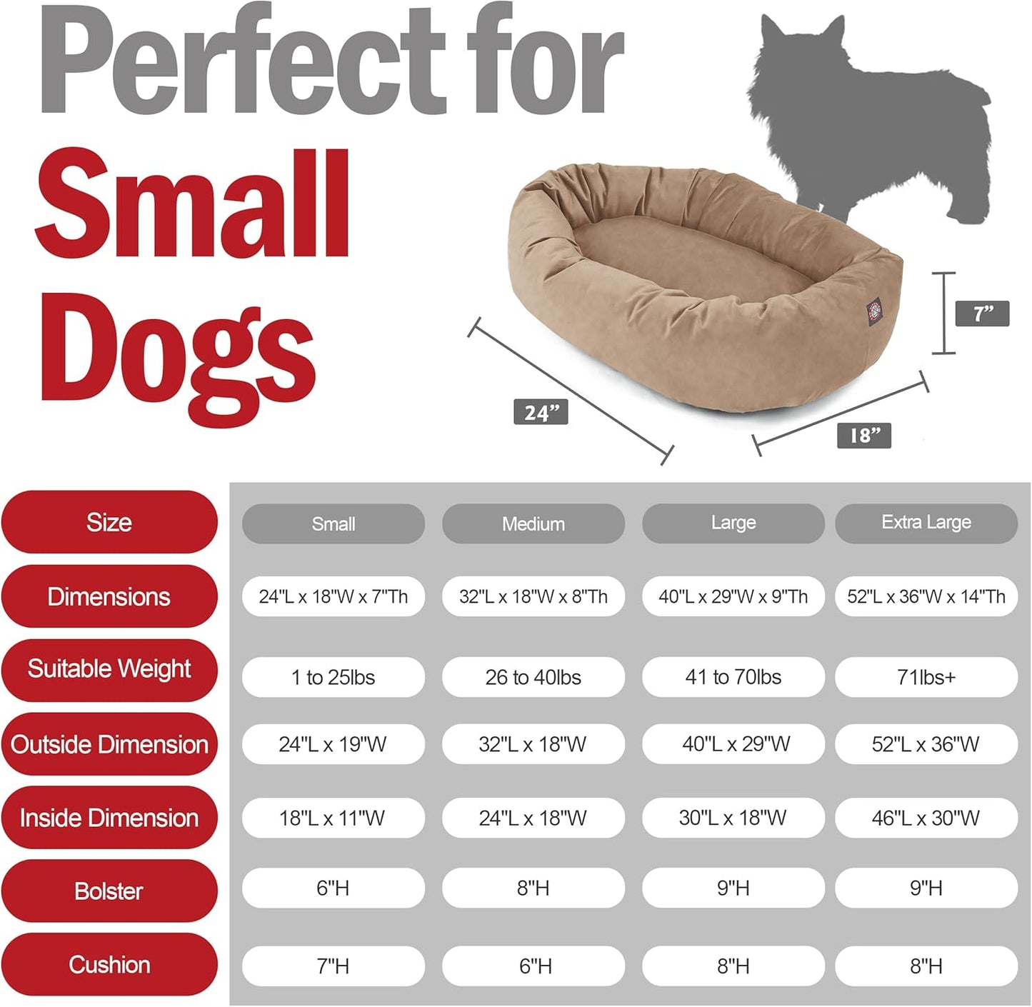 Majestic Pet 24 Inch Suede Calming Dog Bed Washable 24x19x7 (Inch) – Cozy Soft Round Donut Dog Bed with Spine Support for Dogs to Rest Their Head - Pet Bed Small – Stone (2025)