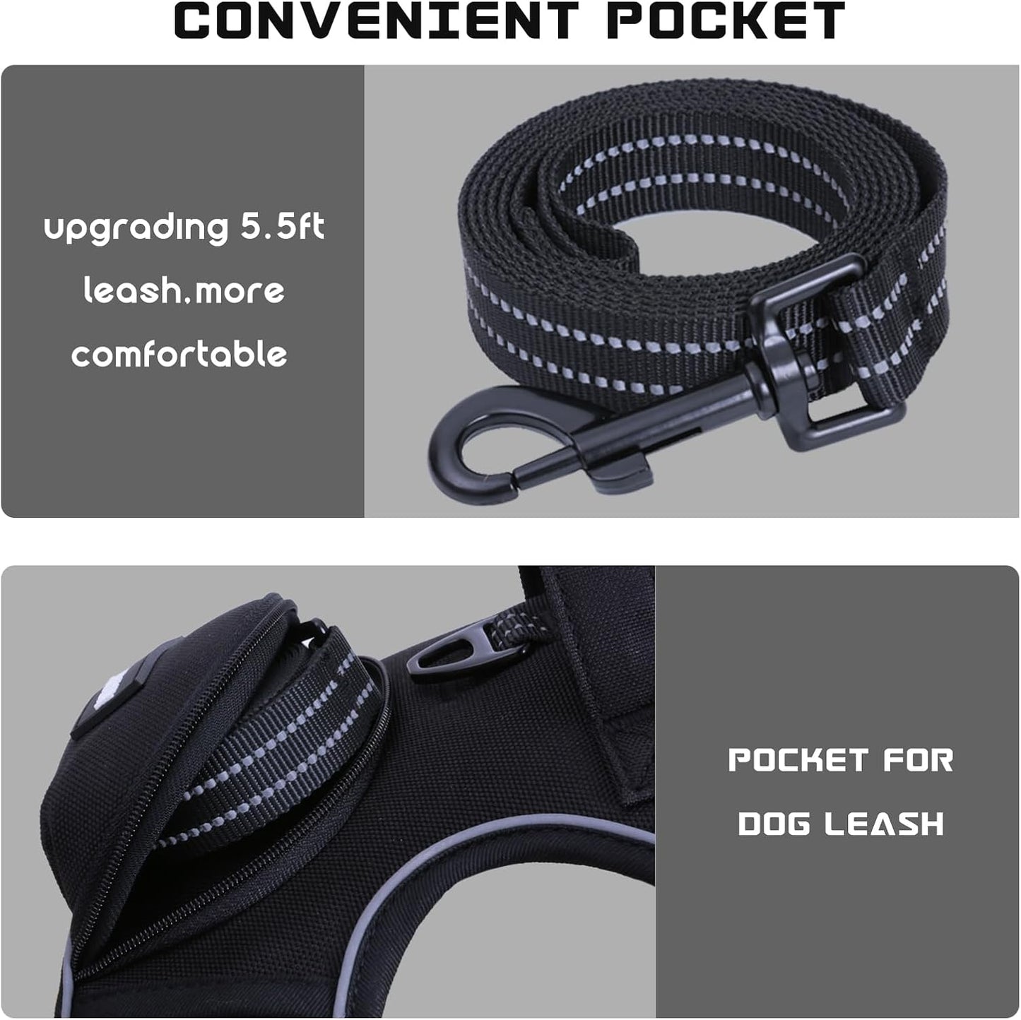 No Pull Dog Harness for Medium Dogs, Adjustable No Choke Pet Vest with Dog Leash Fit Smart Reflective Pet Walking Harness for Training Easy Control Soft Handle Black L