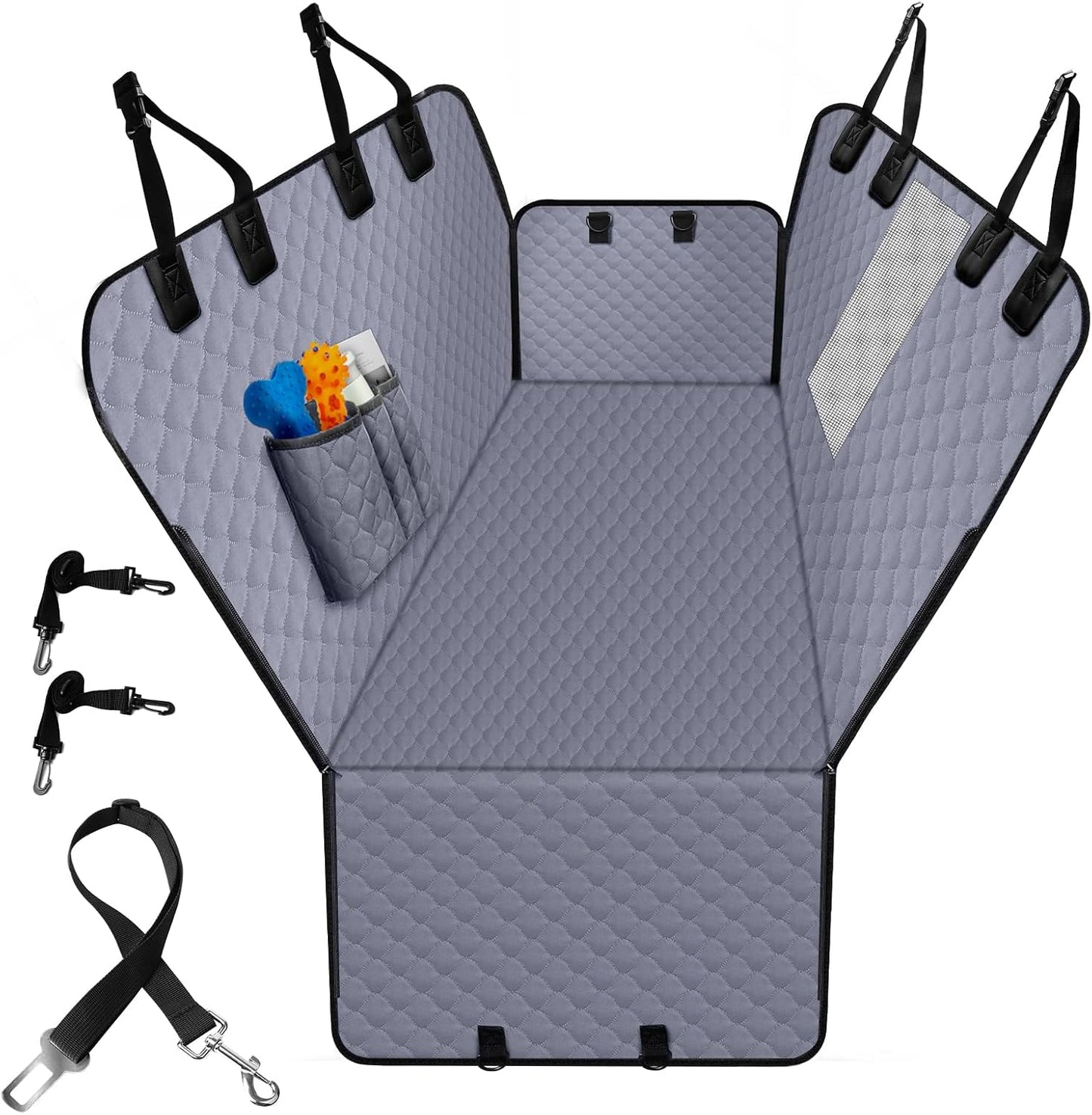 Dog Car Seat Cover for Back Seat, Waterproof Protector with Side Flaps, Scratchproof Hammock, Non-Slip Bottom for Cars/Trucks/SUVs (Grey02)