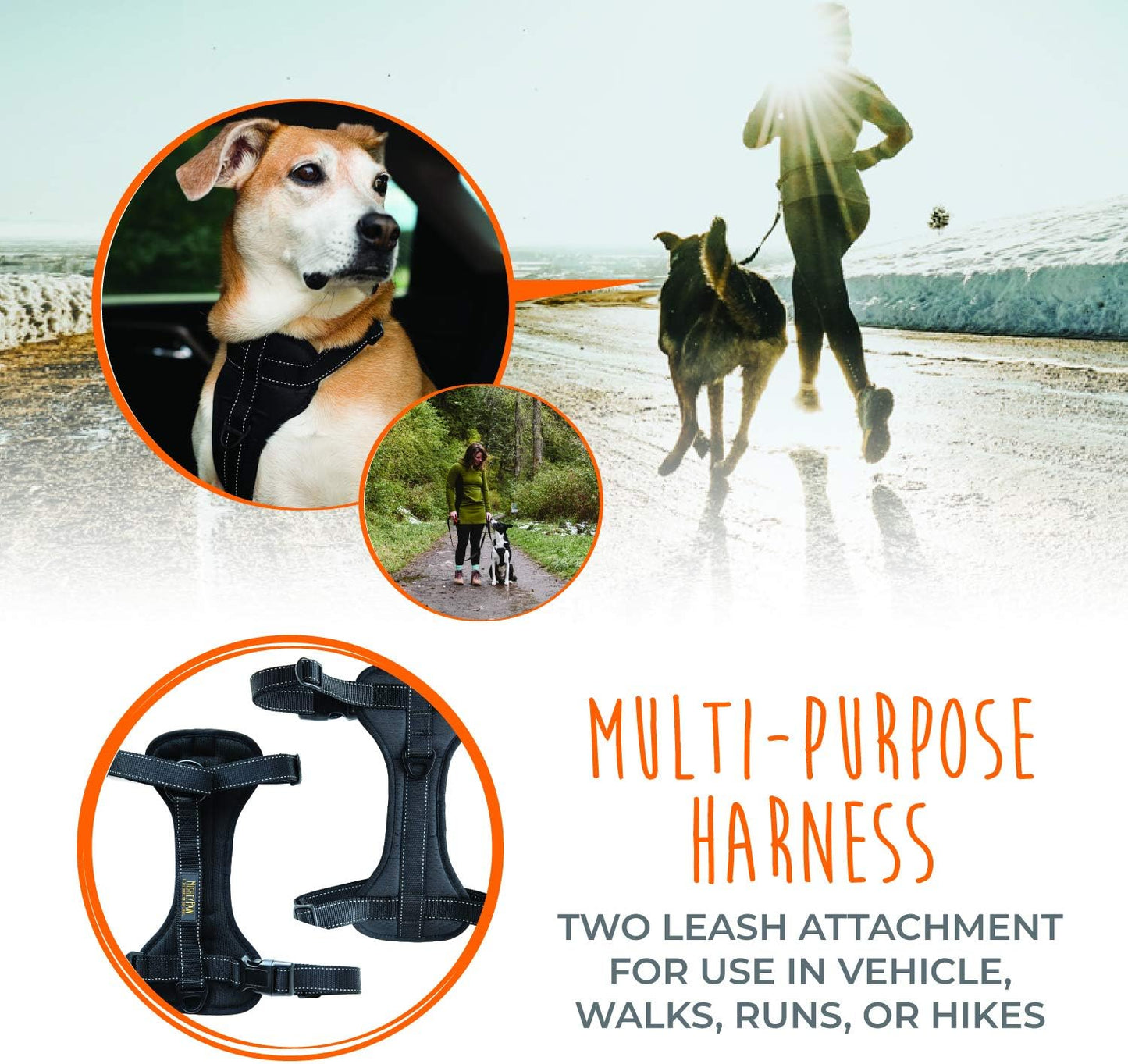 Mighty Paw Dog Car Harness - Vehicle Safety Gear - 2 Leash Attachment - Adjustable Straps - Reflective Stitching - Soft Padding - Standard Harness Functionality - No Pull Front Leash Attachment - S