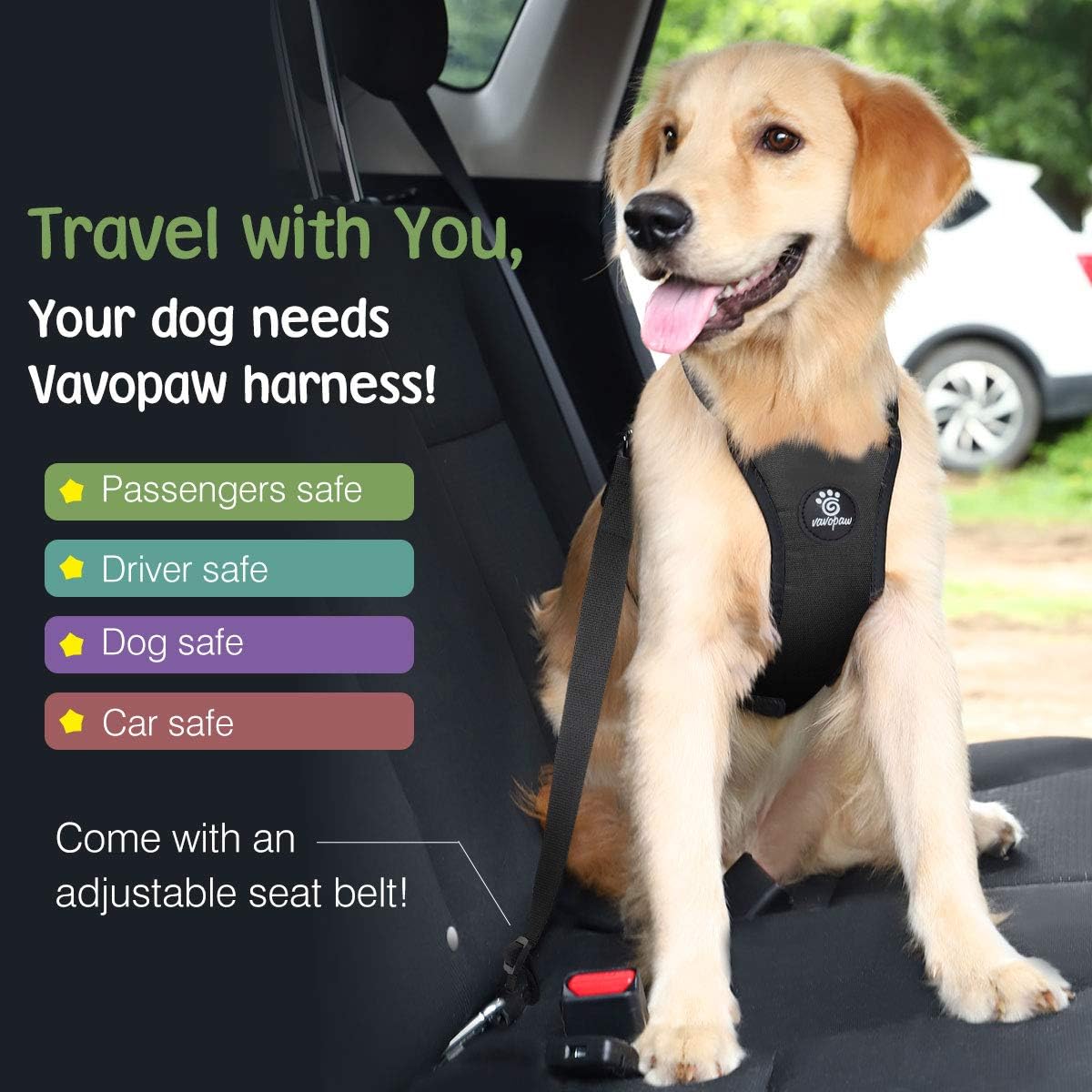 Dog Seat Belt, Safety Vest Dog Car Harness with Adjustable Buckle Dog Seat Belt for Vehicle Nylon Pet Safety Seat Belts Heavy Duty(M, Black)