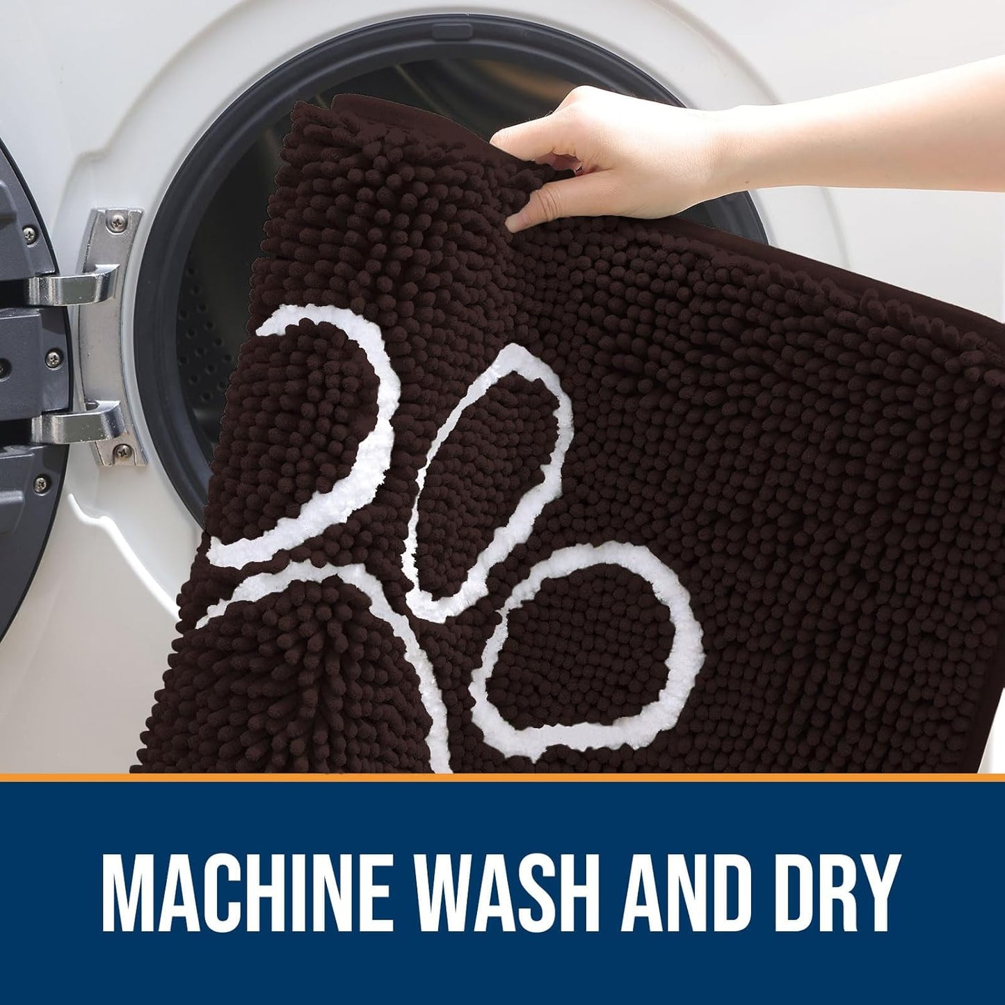 OLANLY Door Mat for Muddy Dog Paws 70x24, Ultra Absorbent Chenille Mud Doormat with Paw Print Design, Non-Slip Washable Doormat for Indoor Entryway, Quick-Dry Pet Bed Mats for Dirty Dogs, Brown