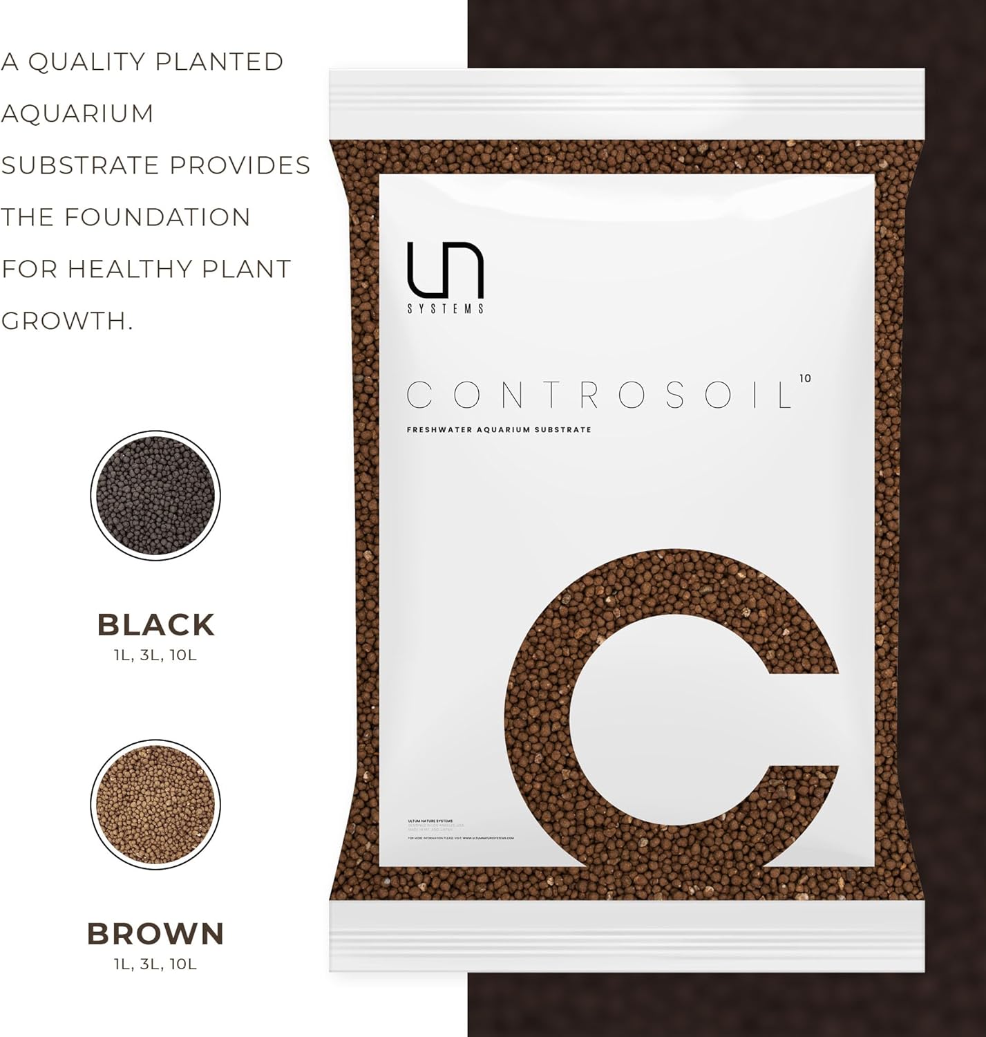 Ultum Nature Systems Controsoil - Freshwater Aqua Soil Substrate for Fish, Shrimp, Live Plant Propagation and Aquascaping - 6.8pH Low Ammonia, Volcanic Ash - Brown, Fine (1 Liter | 2LB)