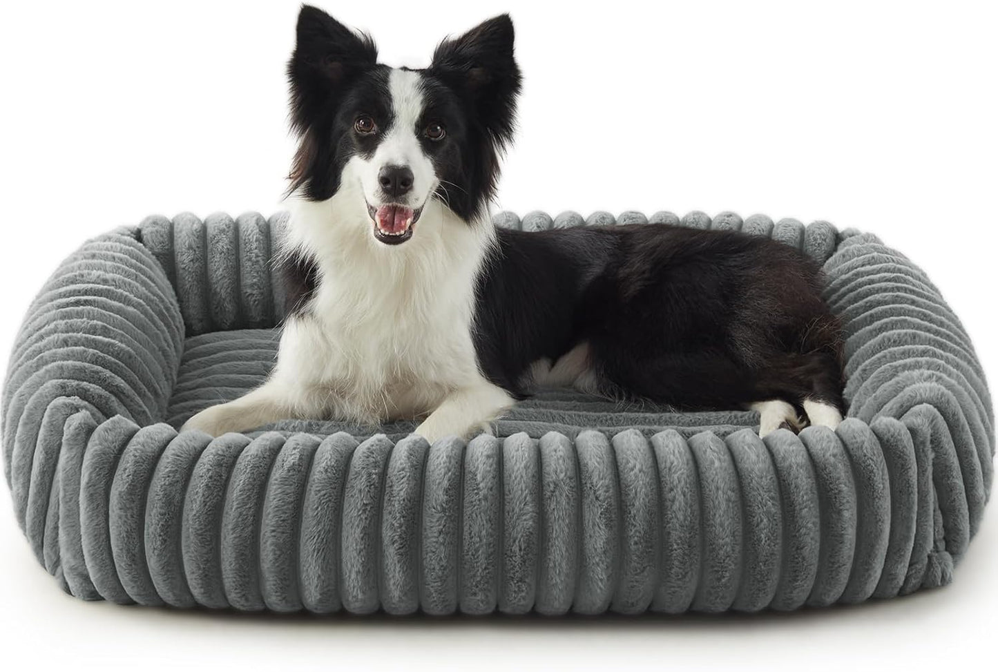 Dog Beds Large Sized Dog, Washable Orthopedic Pet Bed with Removable Cover, Rectangle Soft Calming Sleeping Puppy Bed Durable Pet Cuddler with Anti-Slip Bottom, 36"x27"x8" Grey