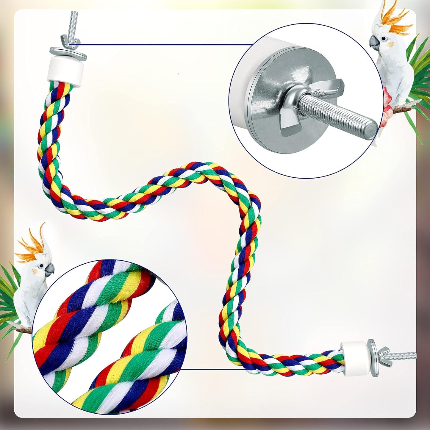 Weewooday 2 Pcs Bird Rope Perches Climbing Rope Bird Cage Accessories for Parrots, Parakeets, Cockatiels, Conures(21.6 Inch)