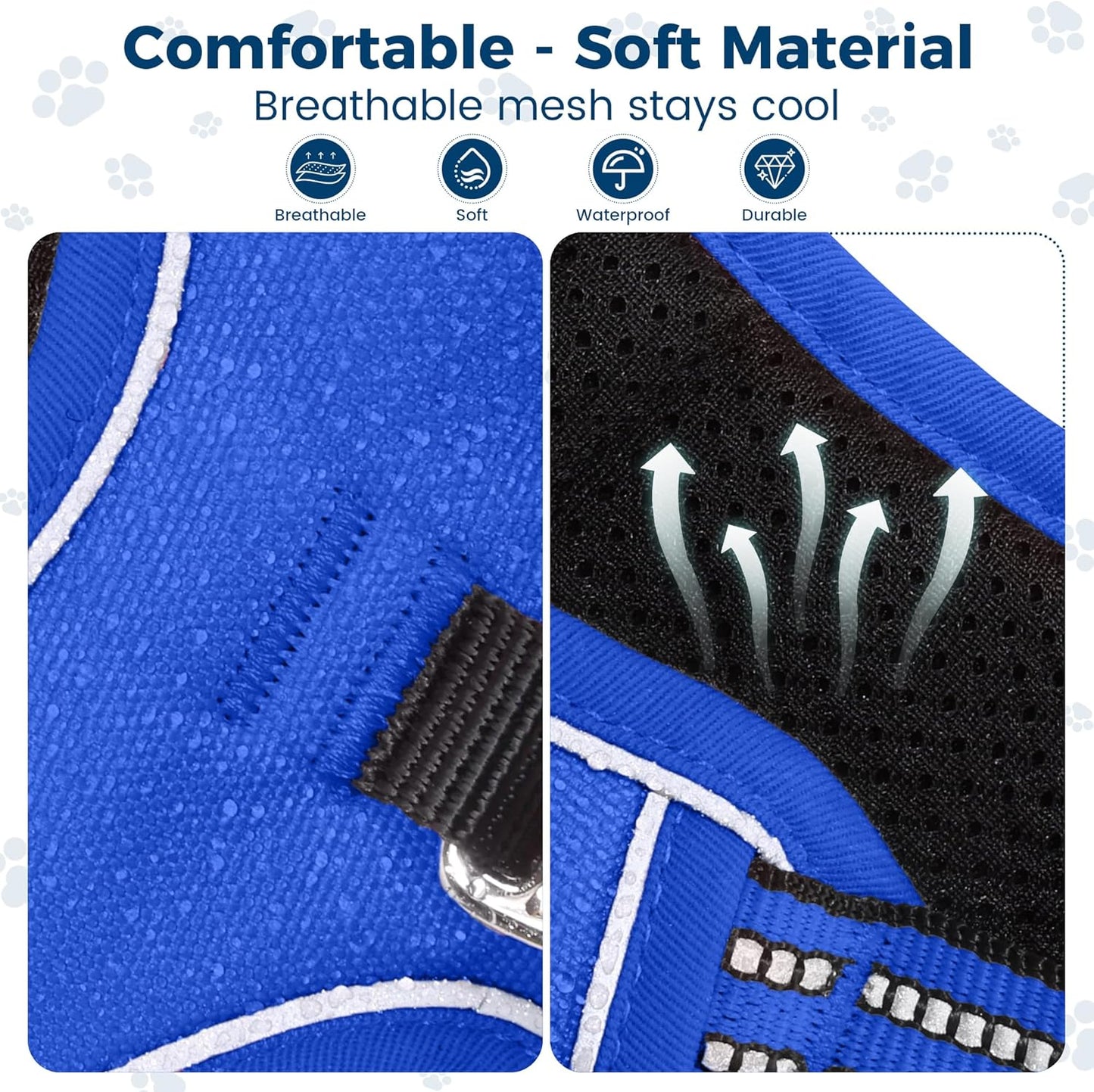 Funfox Dog Harness No Pull, Adjustable Pet Vest Harness, Super Soft Material with Vertical Handle Easy Control, Reflective Night Walking, 2 Leash Clips for Small Sized Dogs, Blue, S