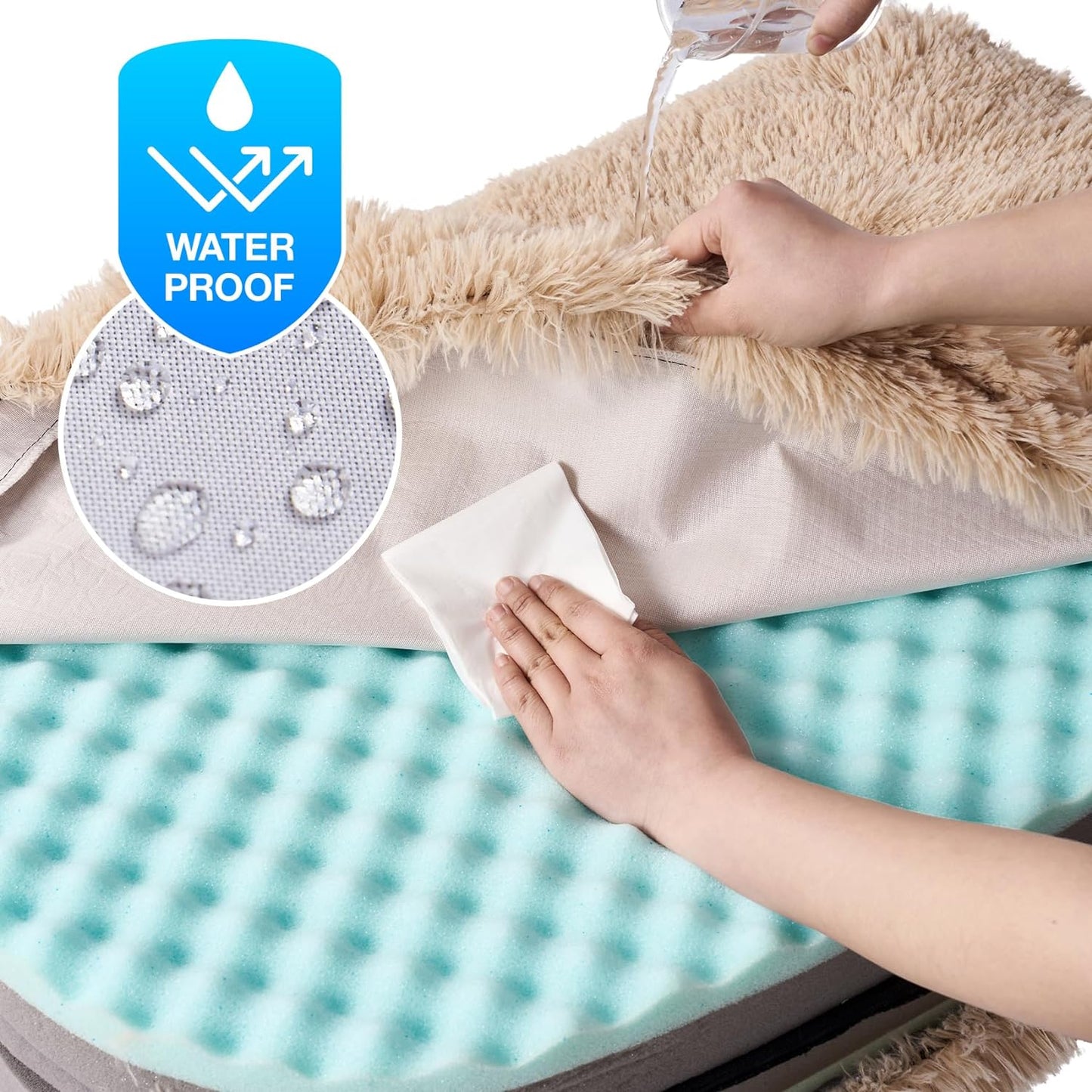 EHEYCIGA Foldable Dog Bed, Faux Fur Fluffy Dog Couch Bed, Orthopedic Calming Memory Foam Pet Bed for Small Dogs, Washable Soft Warm Pet Sofa Bed with Non-Slip Bottom, Camel, 40"x30"x6"