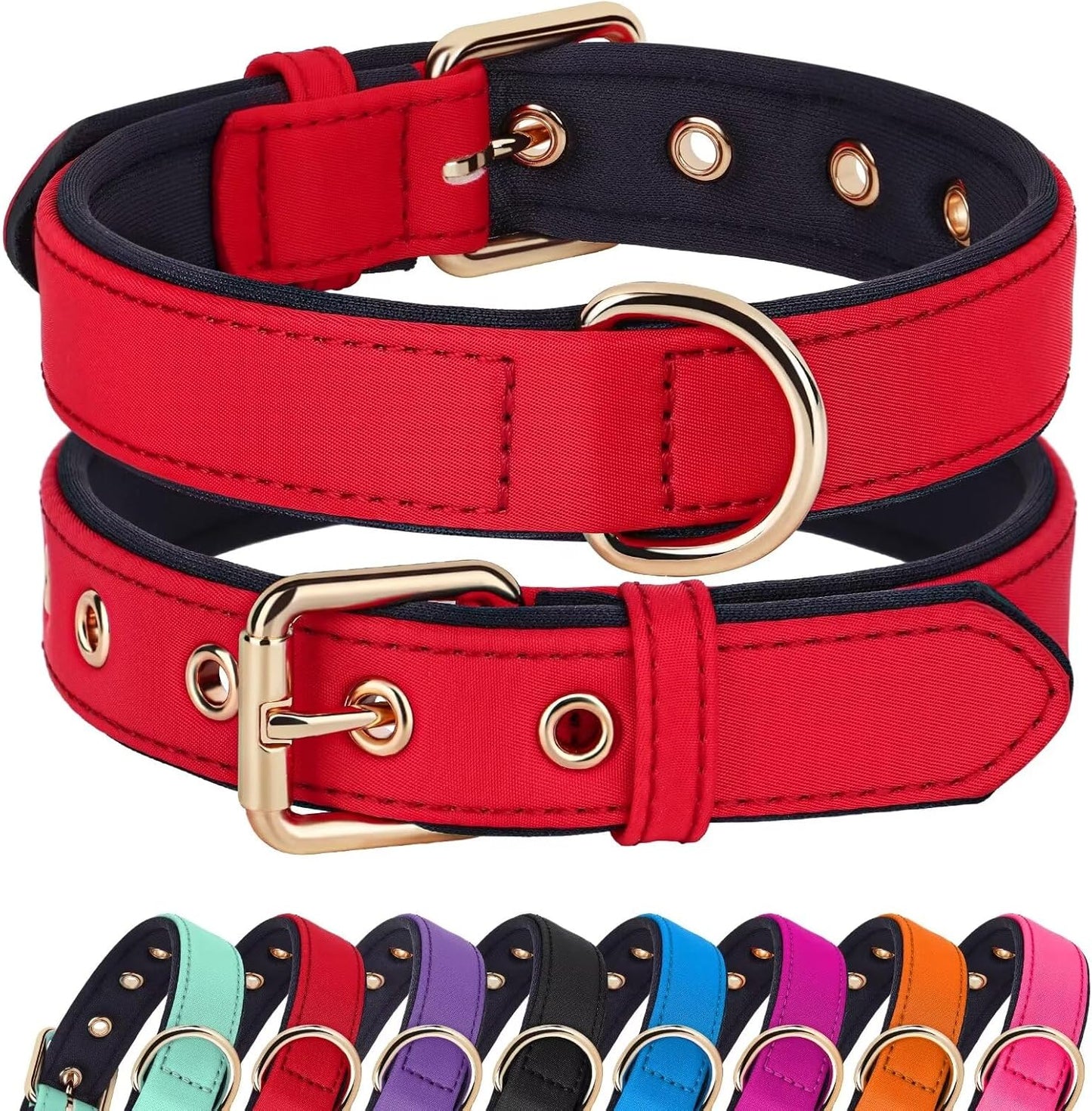 Didog Soft Padded Dog Collars for Small Dogs, Lightweight and Breathable Dog Collar with Metal Buckle, Red, M