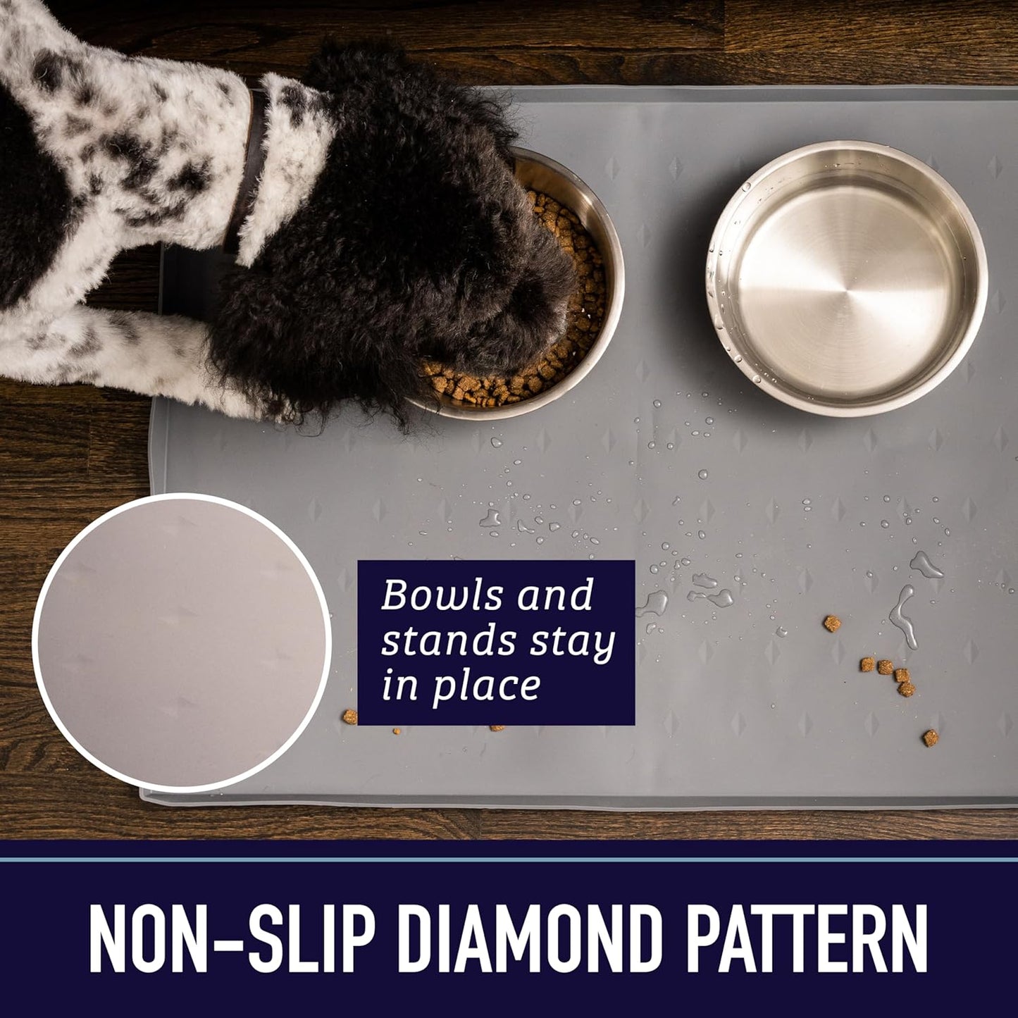 Leash Boss 2 Pack Dog Food Mats for Food and Water Bowls, Thick Waterproof Silicone Pet Feeding Mat for Floors, Extra Tall Raised Edges, Cat and Dog Placemat for Floors, Dishwasher Safe