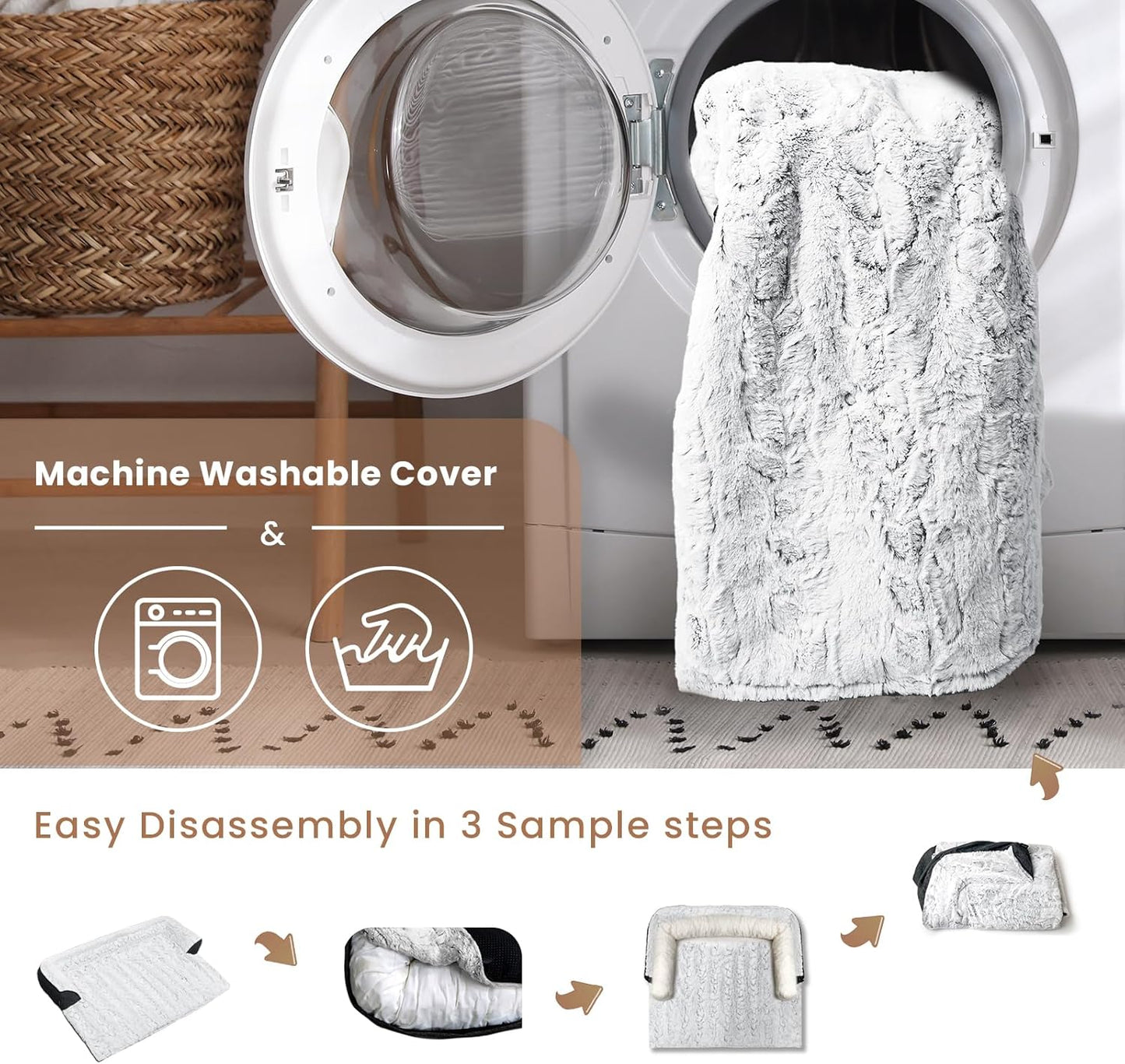 Calming Large Dog Bed for Couch – 41"x37" Washable Non-Slip Plush Sofa Protector for Dogs, Removable Cover, Soft Furniture Mat in Grey