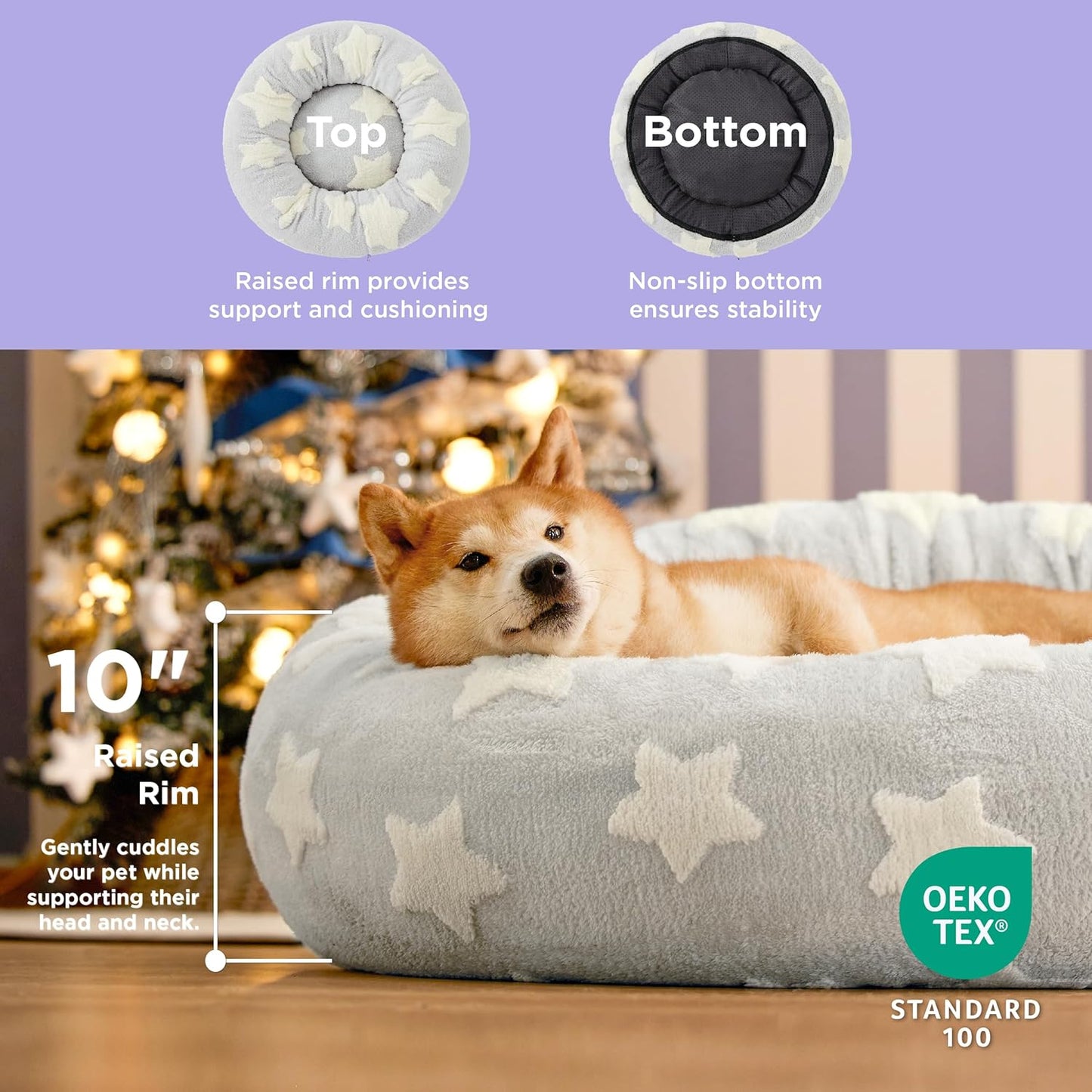 LE SURE Donut Large Dog Bed - Round Cat Beds for Indoor Cats Anti-Anxiety Calming Pet Beds, Washable Cute Modern Beds with Teddy Sherpa Plush & Anti Slip Bottom, 36 Inch, Galaxy Grey