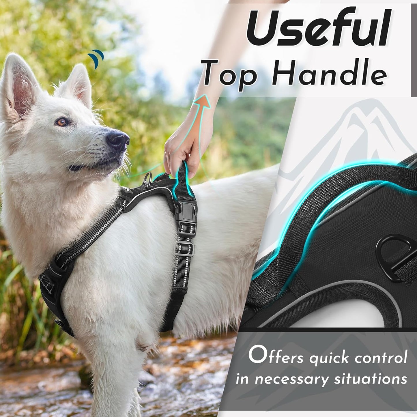 Eagloo Dog Harness Small Sized Dog, No Pull Service Vest with Reflective Strips and Control Handle, Adjustable and Comfortable for Easy Walking, No Choke Pet Harness with 2 Metal Rings, Black, S