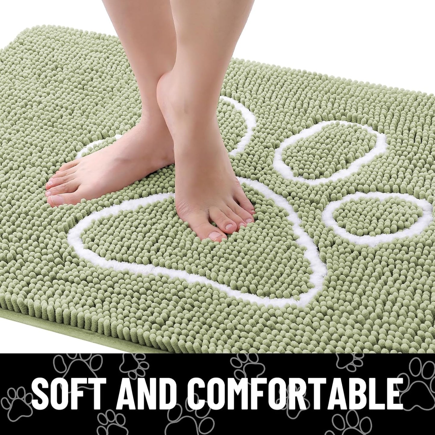 Smiry Dog Door Mat for Muddy Paws, Absorbent Dirt Trapper Non Slip Quick Dry Washable Chenille Mat for Mud Dogs, Entry Rug for Indoor and Outdoor (24x16 Inches, Sage Green)