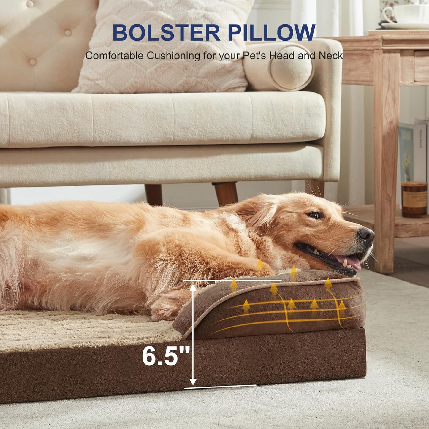 FURTIME Orthopedic Dog Beds for Large Dogs, Egg Foam Dog Bed with Ultra Comfy Supportive Foam, Washable & Waterproof Pet Couch, Nonskid Bottom