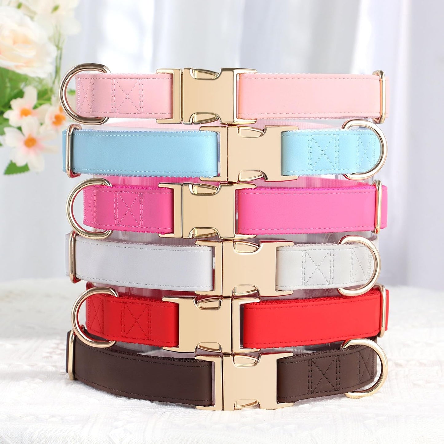 PET ARTIST Soft PU Leather Dog Collar, Bright & Stylish Hot Pink Dog Collar Girl with Quick Release Rose Metal Buckle, Nylon Padded Durable Pet Collars Adjustable for Large Dogs, Neck Fit 16-27"