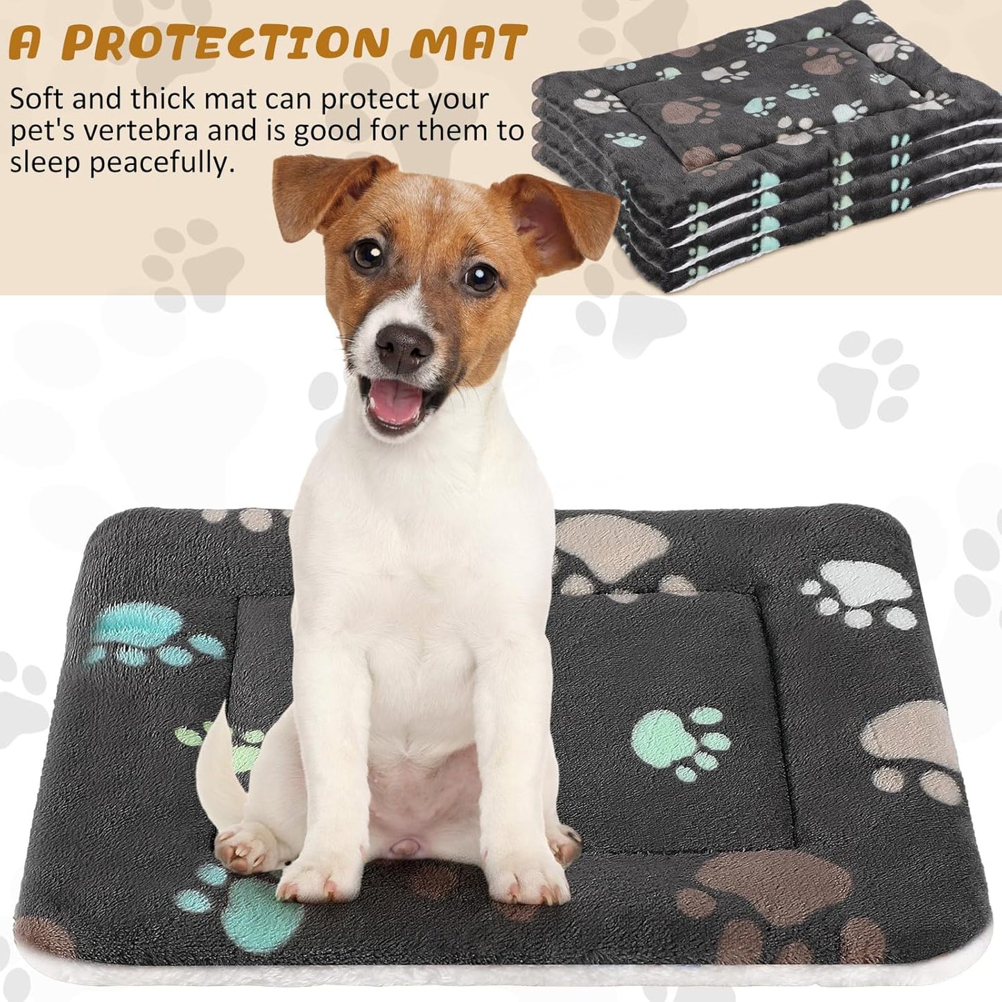 4 Pack Ultra Soft Dog Cat Bed Mat with Cute Prints Reversible Fleece Dog Crate Kennel Pad Cozy Washable Thickened Hamster Guinea Pig Pet Bed Mat for Small Animals(23 x 18 Inches,Black)