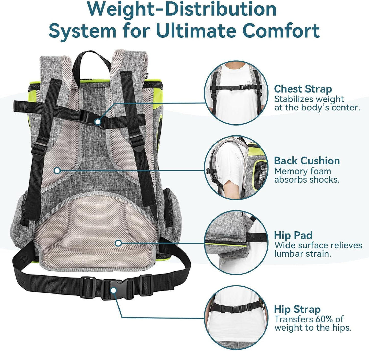 Petsfit Pet Backpack Carrier Easy-Fit Dog Travel Backpack Carrier for Hiking Walking Cycling Suitable for Small Medium Dogs Cats and Rabbits up to 22 Pounds, Green