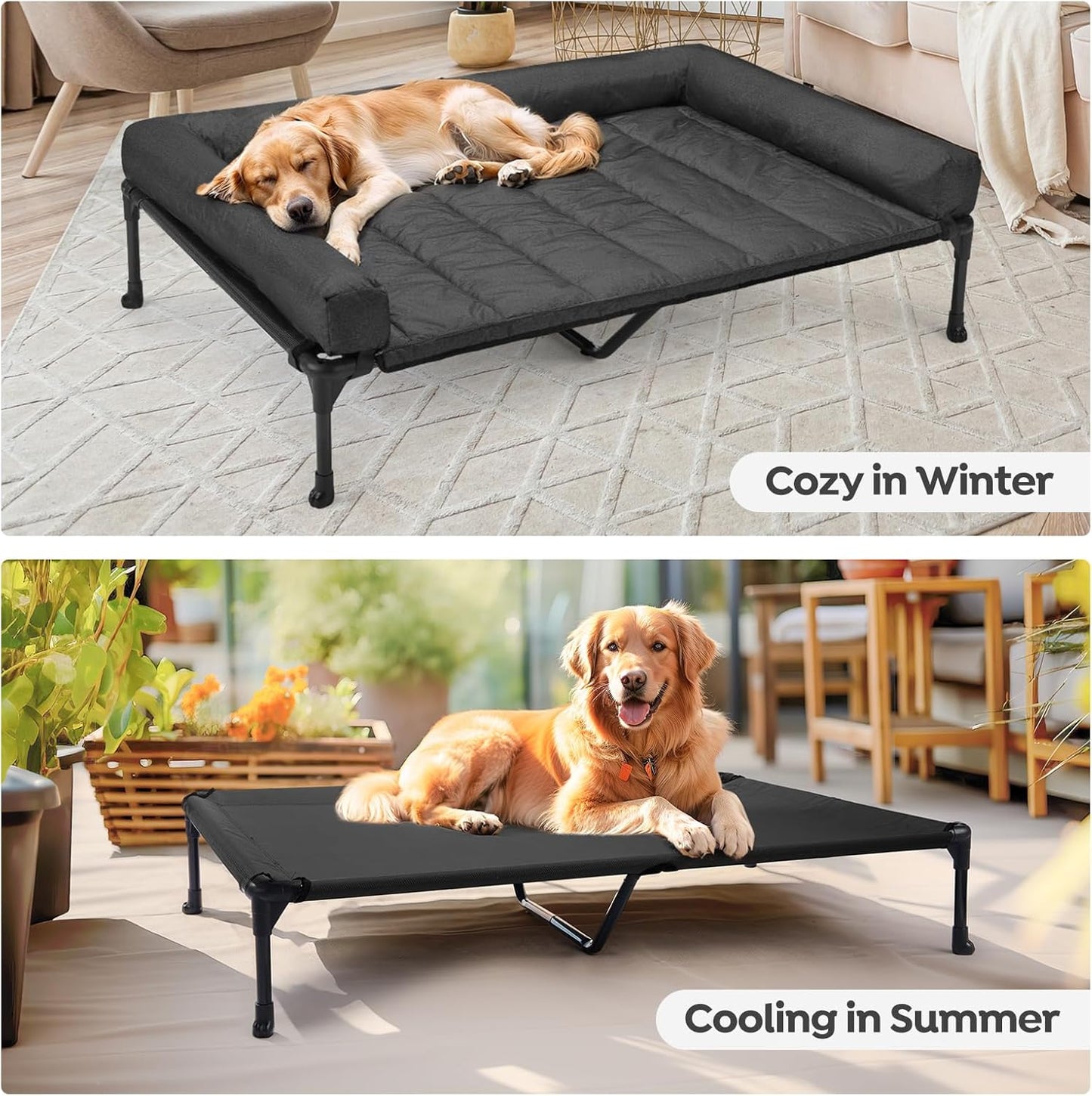 Veehoo Cooling Elevated Dog Bed Add Removable Waterproof Bolster Cushion Mat, Raised Pet Cot with Breathable Teslin Mesh, No-Slip Feet, Dog Sofa Bed for Indoor Outdoor, XXLarge, Black CWC2331B