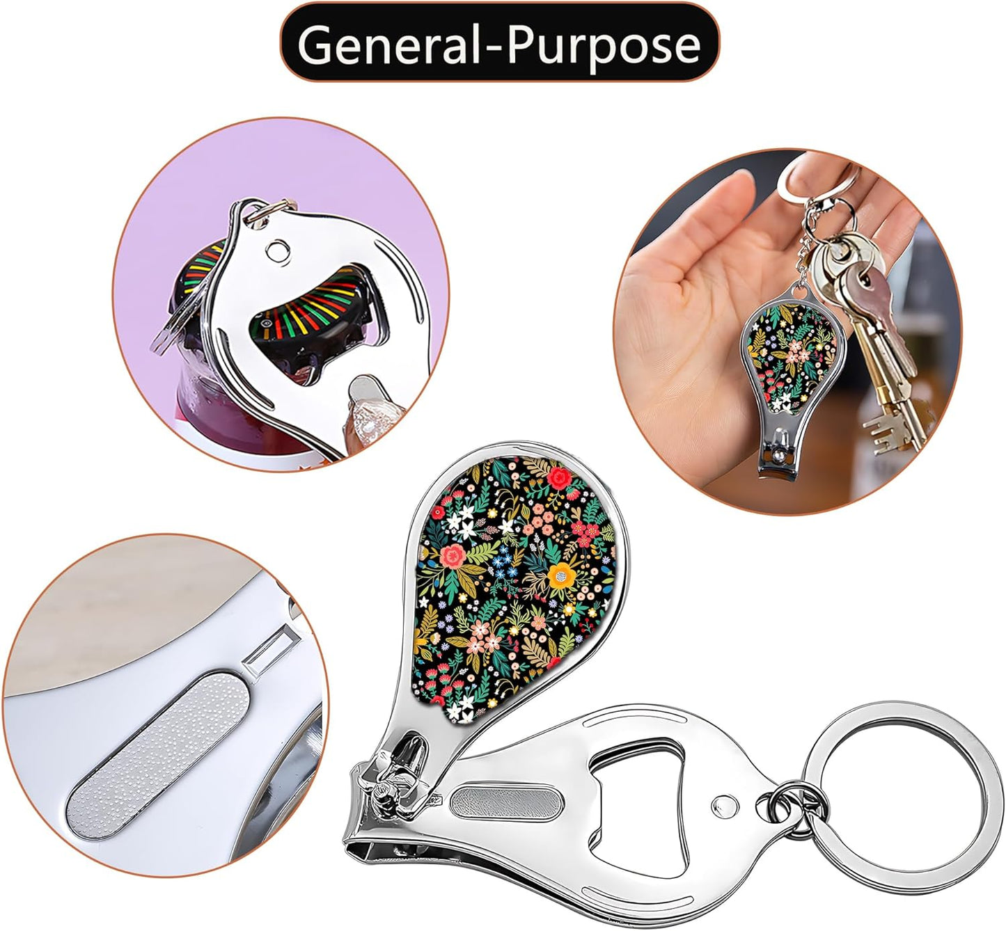 Nail Clippers with Key Chain Cute Stainless Steel Nail Cutter with File Professional Toenail Clipper for Men Multifunction Toenail Clipper 2 Pack Nique Cutter for Adult(Flower)