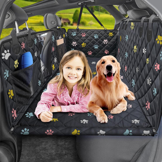 URPOWER Back Seat Extender for Dogs - Hard Bottom Dog Car Seat Cover Holds 400 lbs, Waterproof Dog Hammock Dogs Bed for Cars, SUVs & Small Trucks, Pet Backseat Protector with Mesh Window & Large Space