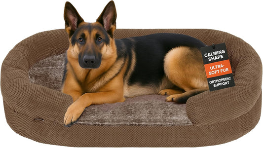 Orthopedic Dog Bed for Extra Large Dogs – XL Size 48"x36" Washable Bolster Couch, Extra-Thick 3.6" Foam Oval Pad Fits Dog Curve, Washable Removable Calming Plush Cover, Cozy Pet Sofa Bed