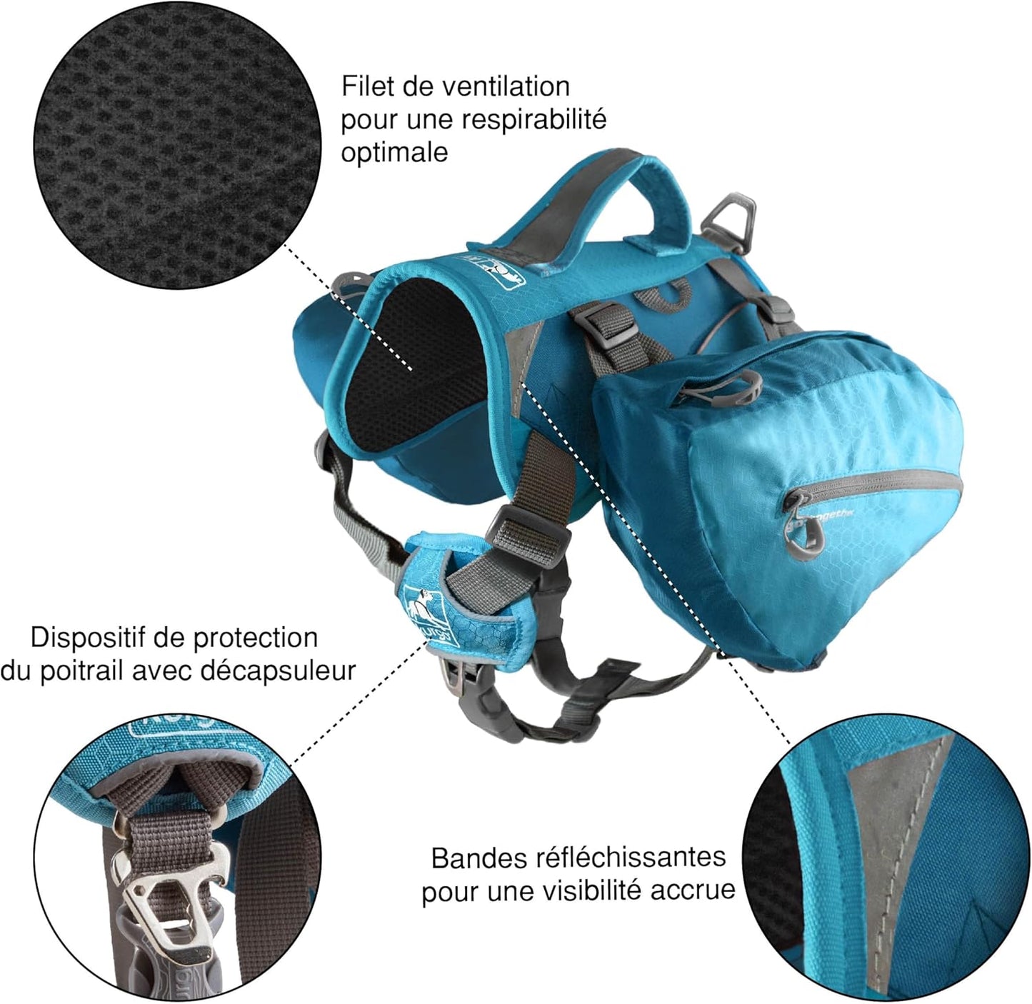 Kurgo Dog Saddlebag Backpack, Back Pack Dog Harness, Hiking Pack for Dogs, Packs for Pets to Wear, Camping & Travel Vest Harness, Reflective, Lightweight, Baxter Pack, for Medium & Large Pets