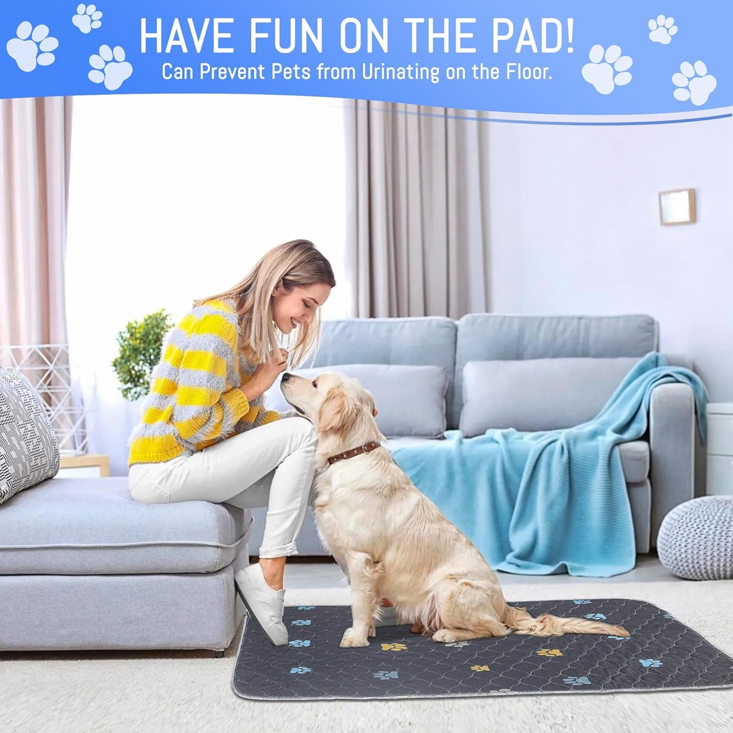 Aitmexcn Washable Puppy Dog Pee Pad, 100% Waterproof Whelping Training Mat for Puppy/Senior Dog, Fast Drying Reusable Puppy Pads for Indoor, Outdoor and Car Travel- 72'' x 72''- 1PC