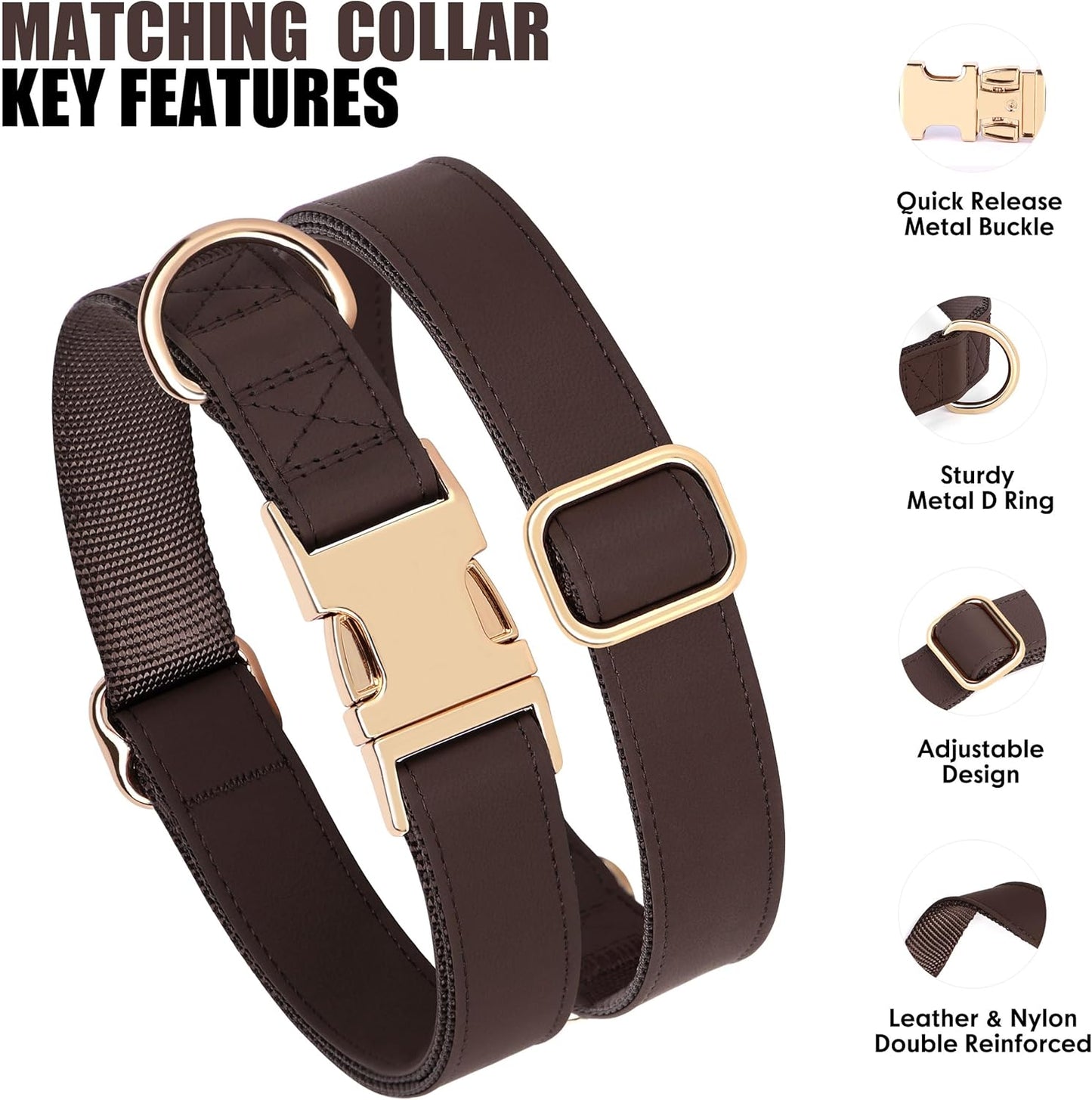 PET ARTIST PU Leather Dog Collar, Bright & Stylish Brown Dog Collar with Quick Release Gold Metal Buckle, Soft Nylon Padded Durable Pet Collars Adjustable for Small Dogs, Neck Fit 9-14"