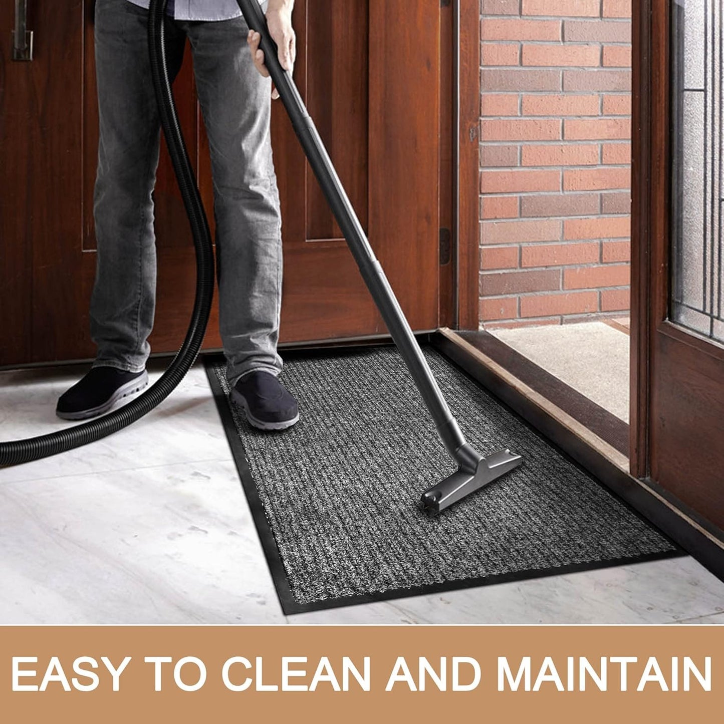 Durable Front Door Mat, Heavy Duty Indoor Outdoor Doormat, 60” x 36” Low Profile Outdoor Mats for Home Entrance, Stain and Fade Resistant Shoe Scraper Mat, Ideal for High Traffic Area