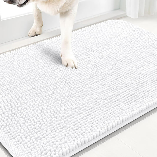 OLANLY Dog Door Mat for Muddy Paws 36x24, Absorbs Moisture and Dirt, Absorbent Non-Slip Washable Doormat, Quick Dry Chenille Mud Mat for Dogs, Entry Indoor Entryway Carpet for Inside Floor, White