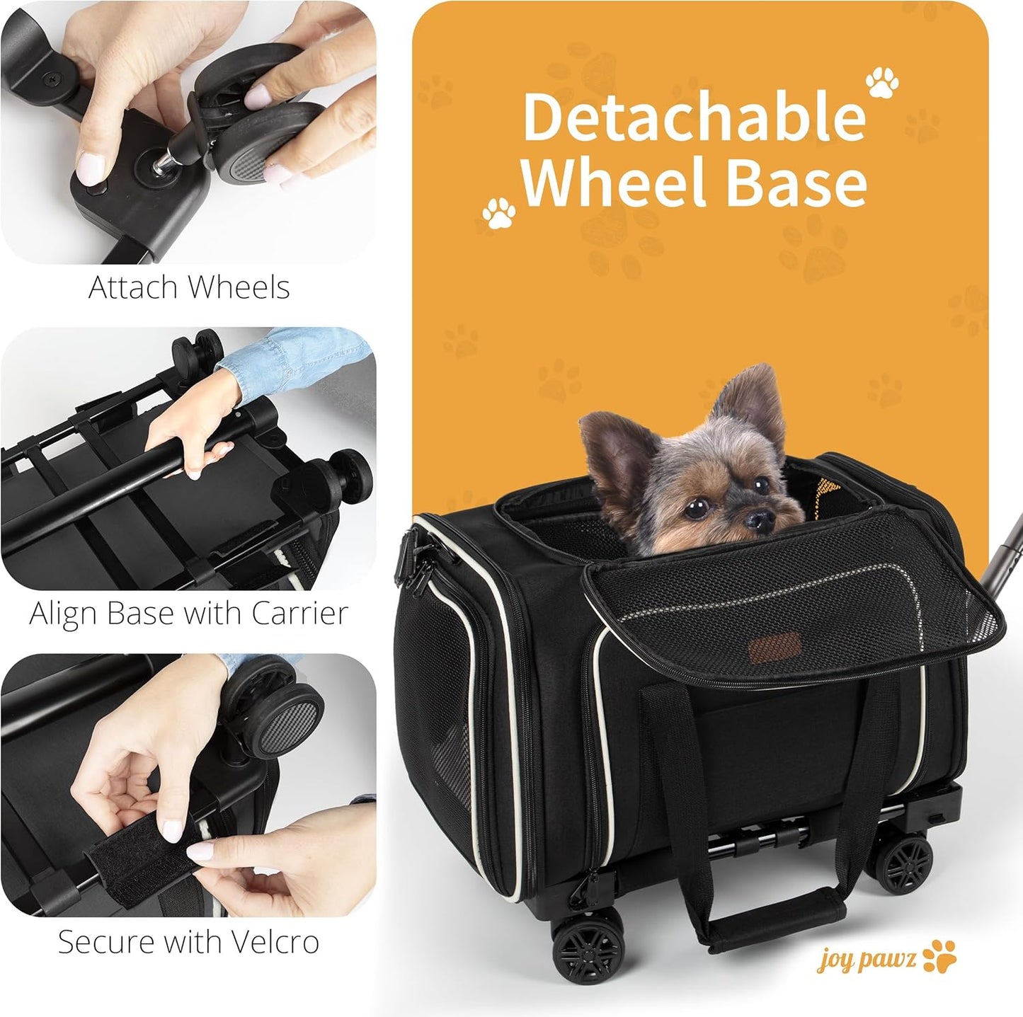 Pet Carrier for Travel - Small Dogs/Cats - 15 LBS MAX Dogs/Cats Expandable - Airline Approved & Roomy - Premium Pets Carrier with Wheels - Cozy Soft-Lined Travel Carrier - Stylish Black Design