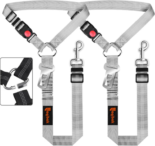 Removable Dog Seat Belt Harness for Car, 3 in 1 Pet Dog Car Seatbelt Leash, Retractable Restraint Secures to Vehicle Headrest & Adjustable Reflective Bungee Dog Seatbelt Tether, Grey