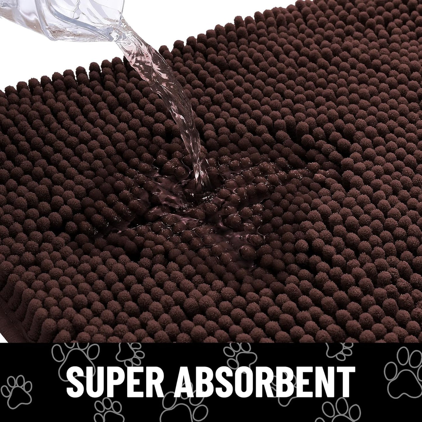 Smiry Dog Door Mat for Muddy Paws, Absorbent Dirt Trapper Non Slip Quick Dry Washable Chenille Mat for Mud Dogs, Entry Rug for Indoor and Outdoor (30x20 Inches, Brown and White)