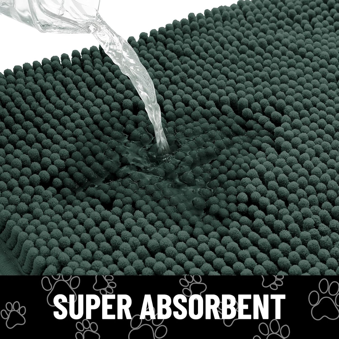 Smiry Dog Door Mat for Muddy Paws, Absorbent Dirt Trapper Non Slip Quick Dry Washable Chenille Mat for Mud Dogs, Entry Rug for Indoor and Outdoor (47x32 Inches, Green)