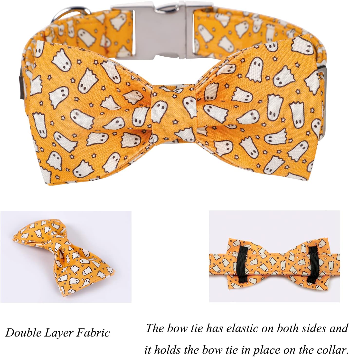 Lionet Paws Halloween Dog Collar with Bowtie - Cute Cotton Adjustable Fall Bowtie Dog Collar with Metal Buckle for Small Medium Large Dog Girl Boy Gift, XS, Neck 8-12in