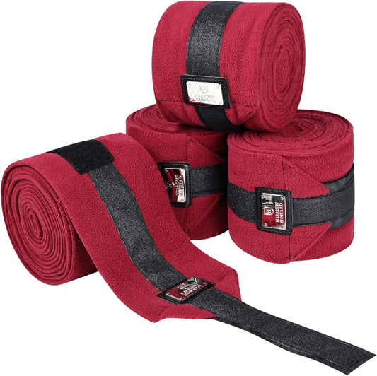 Harrison Howard Horse Polo Wraps Upgrade with Bling Leg Wraps for Horses 4-Pack Fleece Leg Wraps Stable Supplies Burgundy L