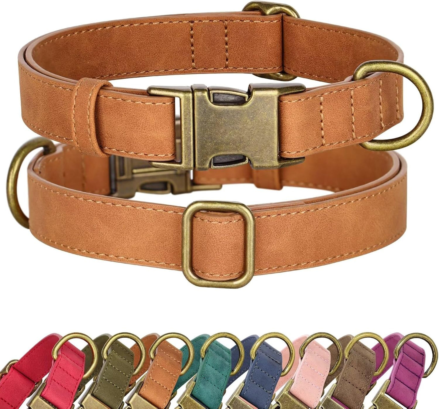 Didog Soft PU Leather Dog Collar, Stylish Quick Released Dog Collars for Small Dogs, Easy Clean Adjustable Pet Collar for Daily Walking, Light Brown, S Fit 10-16" Neck