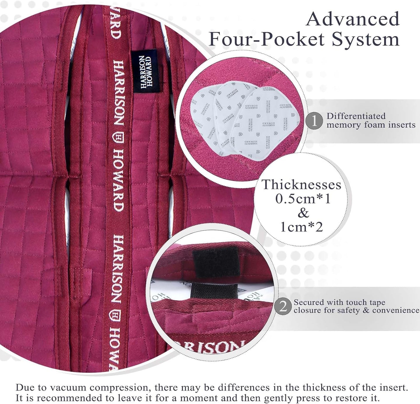 Harrison Howard Correction Half Pad with 4 Pockets and Foam Inserts with Differentiated Thickness Adjustable Horse Riding Pad with Added Cushioning and Comfort