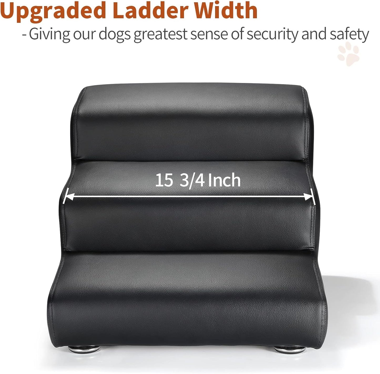 Senneny Black Faux Leather Dog Stairs, for Pets up to 150 lbs, Waterproof, Scratch Resistant Pet Steps/Stairs with High Density Foam and Detachable Wooden Legs, Black, 3 Step