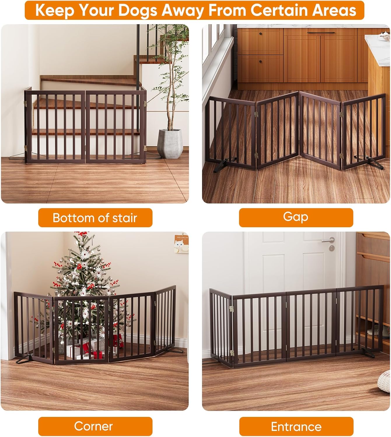 Freestanding Dog Gate Folding Brown Dog Gates for The House Doorways Stairs Pet Gates for Dogs, Doogie Puppy Fence Gate