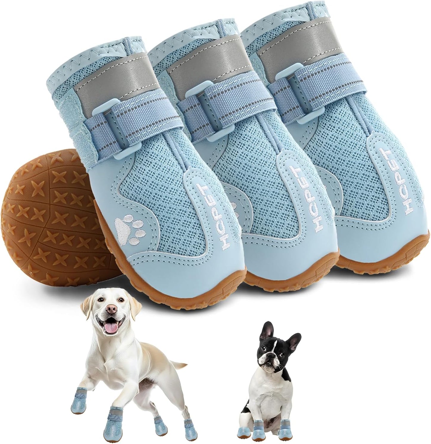Hcpet Dog Shoes, Dog Boots for Small Dogs, Breathable Medium Dog Booties Paw Protector for Summer Hot Pavement, Winter Snowy Day, Outdoor Walking, Indoor Hardfloors Anti Slip Sole Blue Size 4
