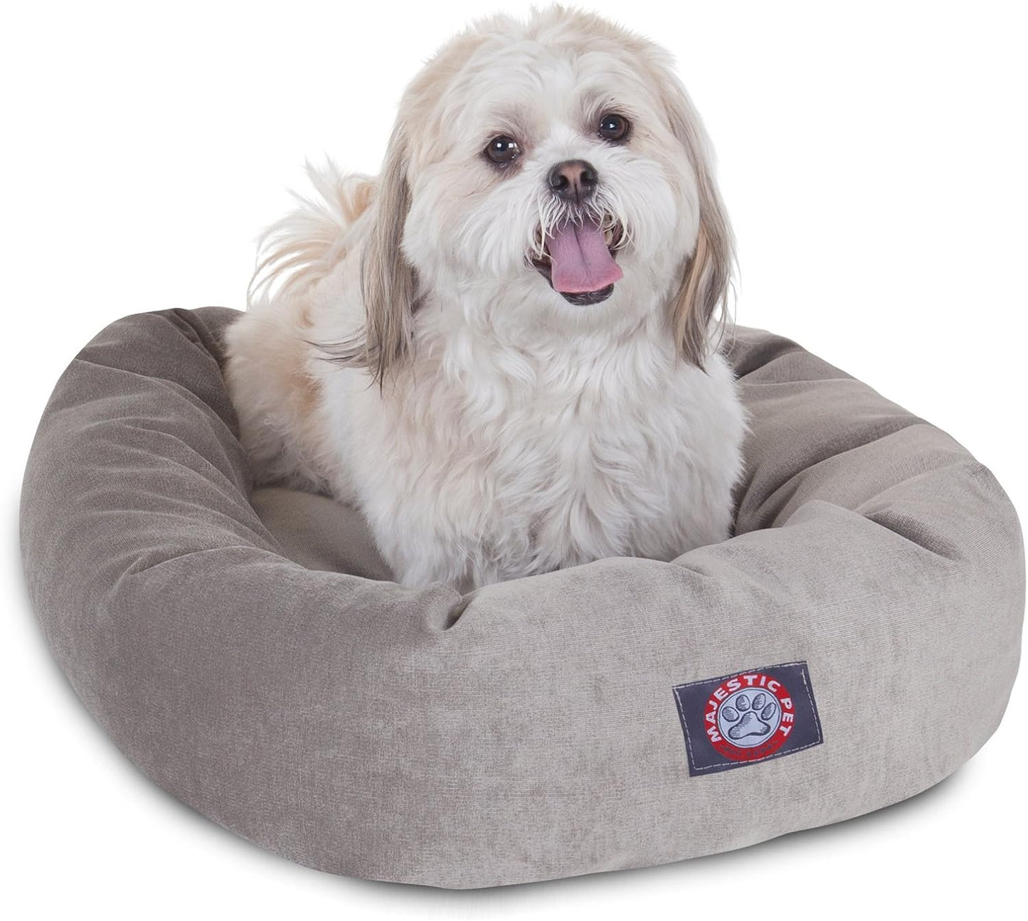 Majestic Pet 32 Inch Micro Velvet Calming Dog Bed Washable – Cozy Soft Round Dog Bed with Spine for Head Support - Fluffy Donut Dog Bed 32x23x7 (inch) – Round Pet Bed Medium – Azure