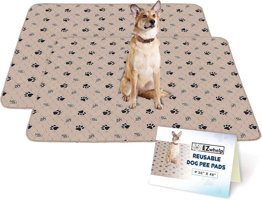EZwhelp Reusable Dog Pee Pads, Washable Waterproof Mats for Potty Training or Whelping Pads, Puppy Pad with Rounded Corners, 36x48 Inch, 2 Pack