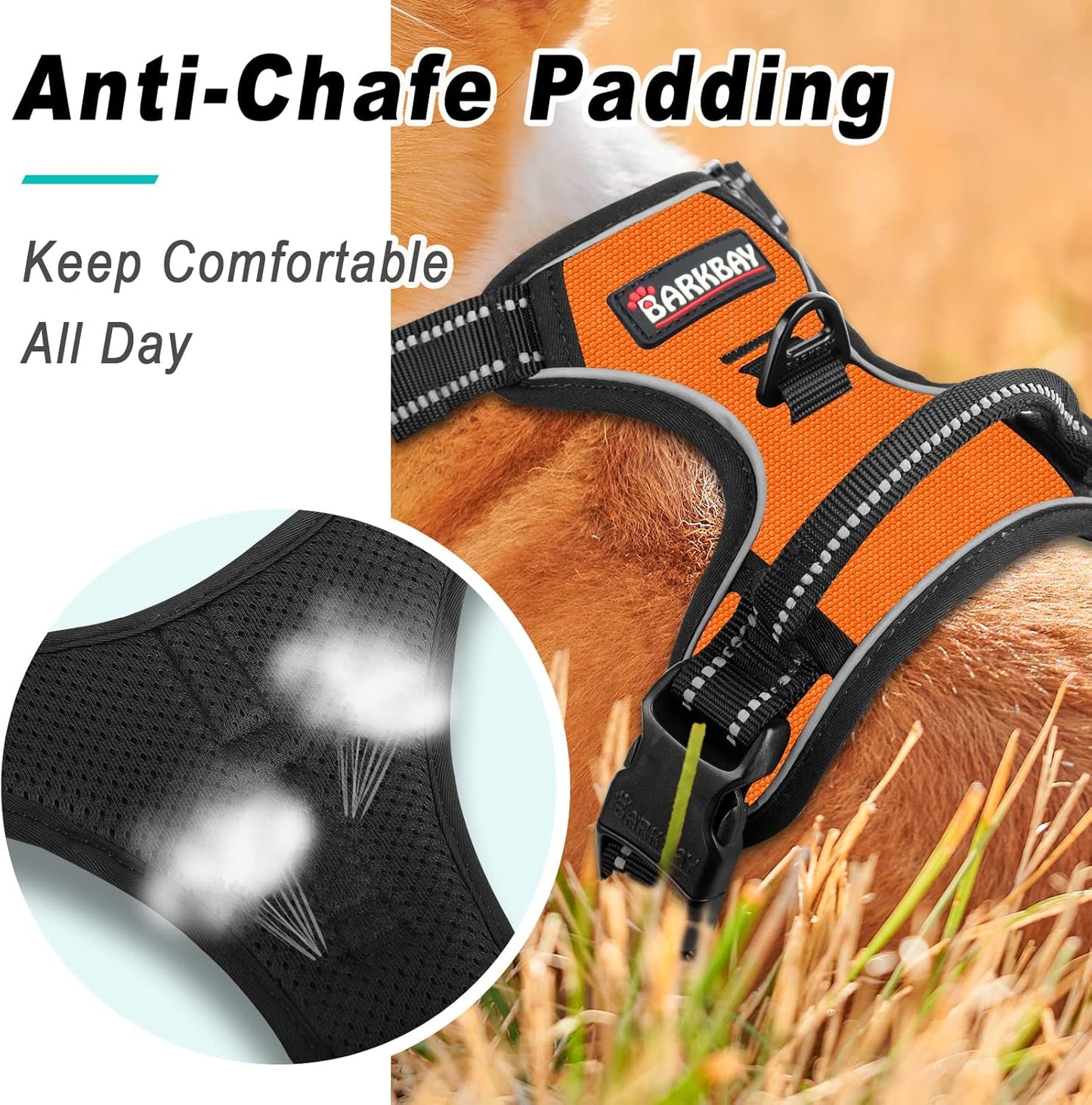 BARKBAY No Pull Dog Harness Large Step in Reflective Dog Harness with Front Clip and Easy Control Handle for Walking Training Running(Orange,XL)