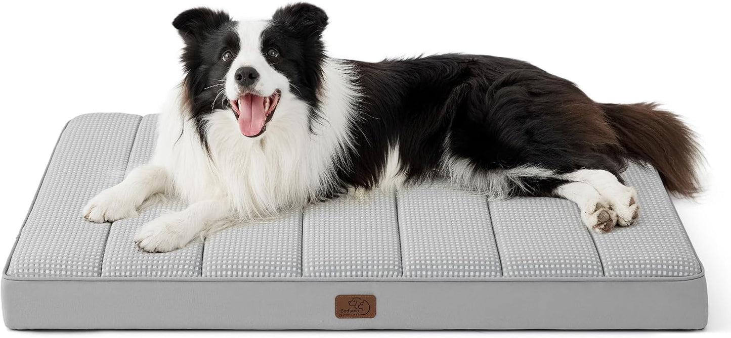 Bedsure Cooling Dog Bed for Crate - Large Orthopedic Flat Puppy Beds with Removable Washable Cover, Egg Crate Foam Pet Mat, Suitable for Pet Up to 50 lbs