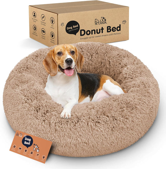 Donut Dog Bed - Premium Comfort for Anxiety Relief - Fluffy & Calming Design with Ultra-Plush Support | Cozy Round Dog Bed with Super Soft Circle Style (Size M Camel)