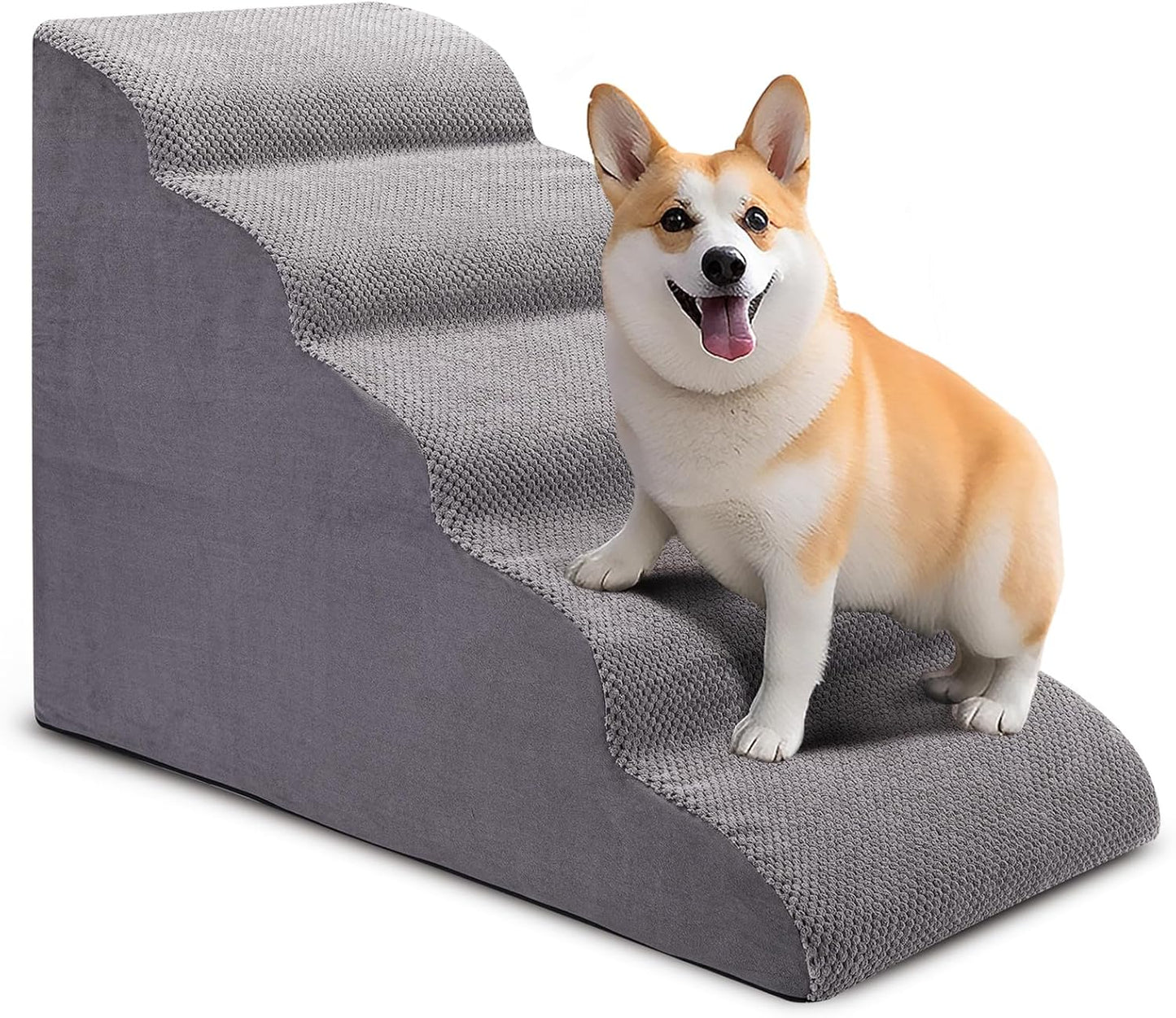Dog Stairs for Bed and Couch, Non-Slip 5-Step Pet Stairs, 24" High Sofa Foam Dog Ramp - Best for Small Pets, Dogs and Cats with Joint Pain