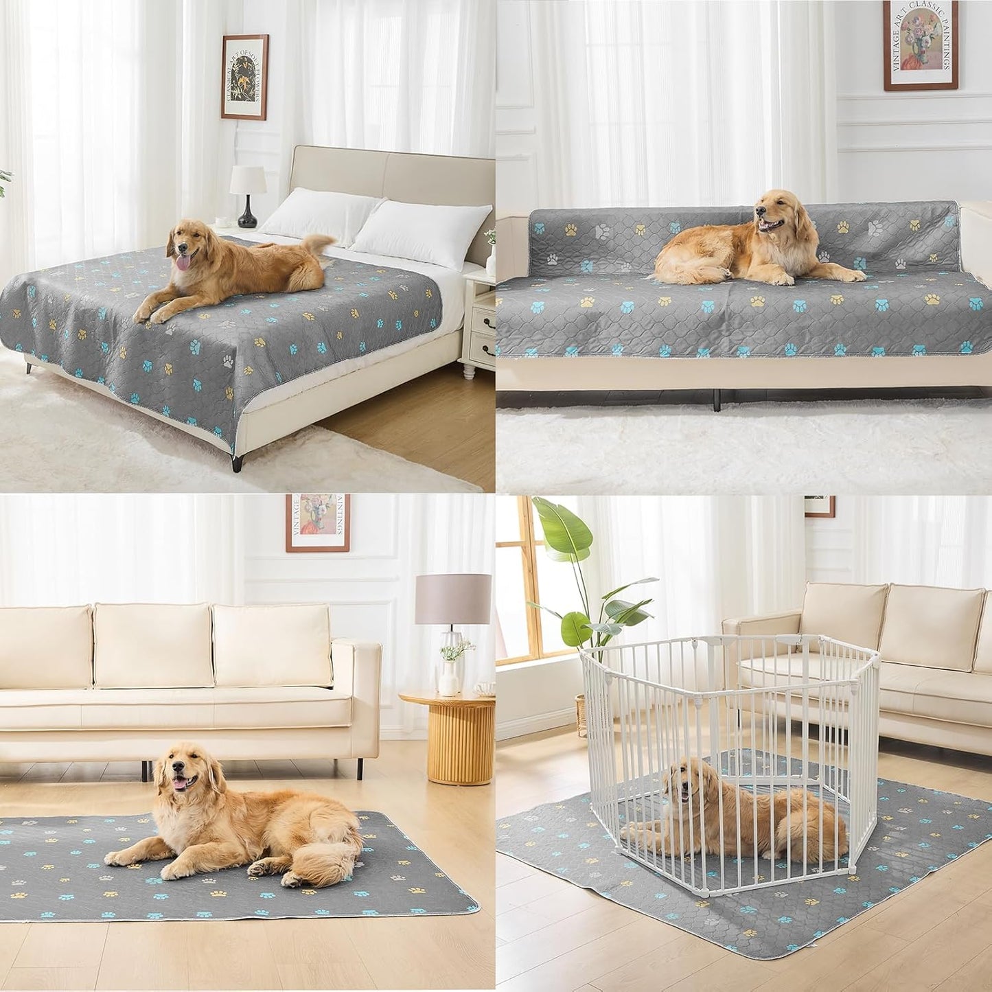 Aitmexcn Washable Puppy Dog Pee Pad, 4PCS 100% Waterproof Whelping Training Mat for Puppy/Senior Dog, Fast Drying Reusable Puppy Pads for Indoor, Outdoor and Car Travel- 18x24'' Llight Gray