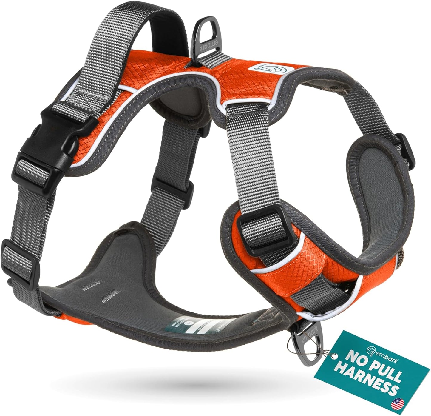 Embark Adventure Dog Harness, Reflective Trim No Pull Dog Harness Medium Sized Dogs - Military Grade Nylon, Front Clip with Gel Lined Handle.